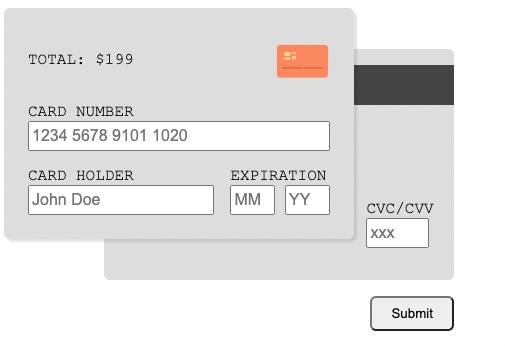 mockup for the credit card form we will build and style